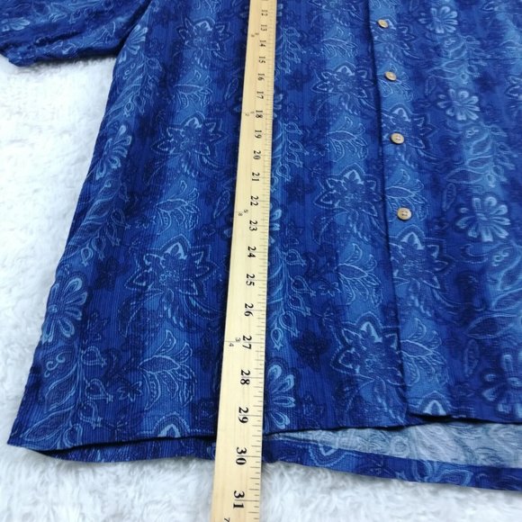 Paradise Collection‎ Mens Shirt Button Down Short Sleeve Blue Floral Stripe XL - Picture 9 of 13